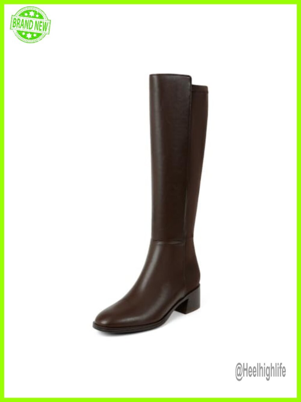 Knee High Boots Stretchy Low Heel Chunky Tall Faux Leather Boots